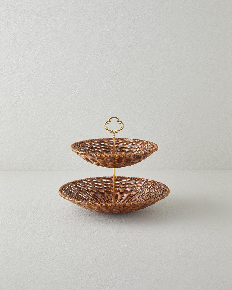 Boho Rattan Katlı Servis Kahverengi