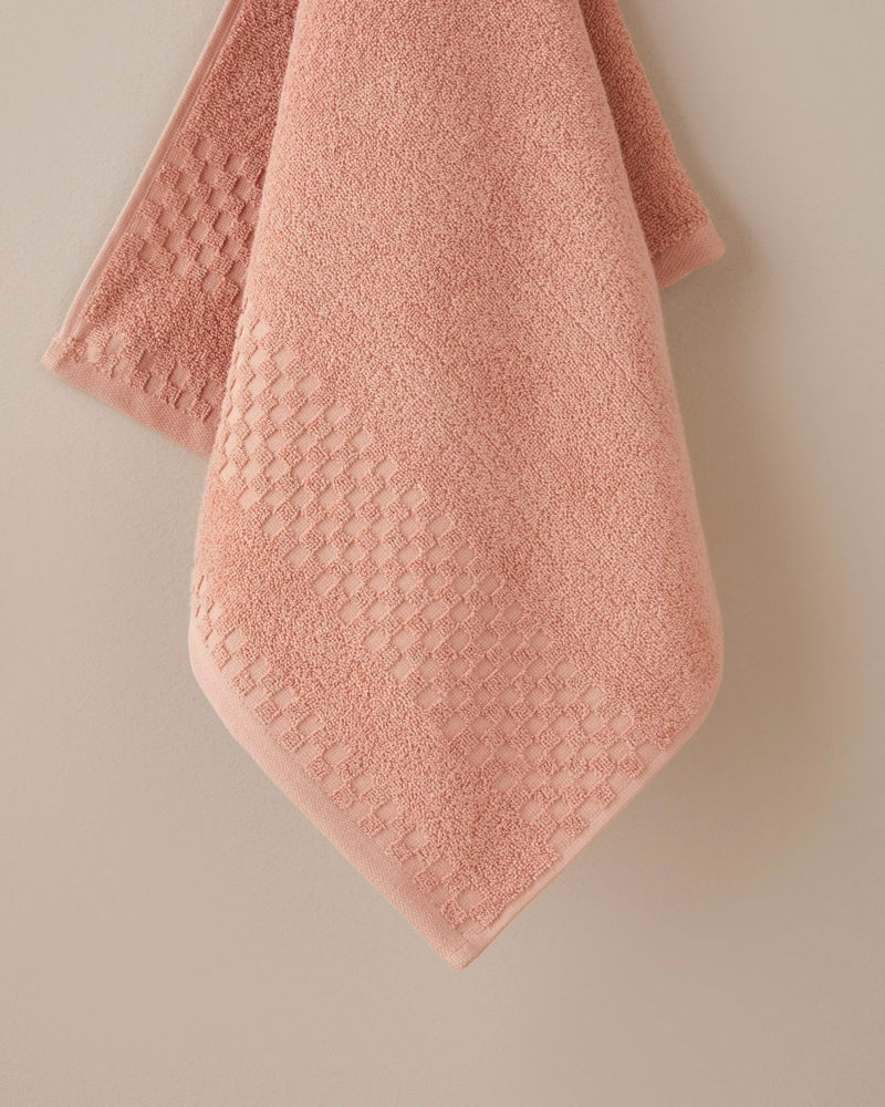 Border Check Pamuk Banyo Havlusu 70x140 cm Somon