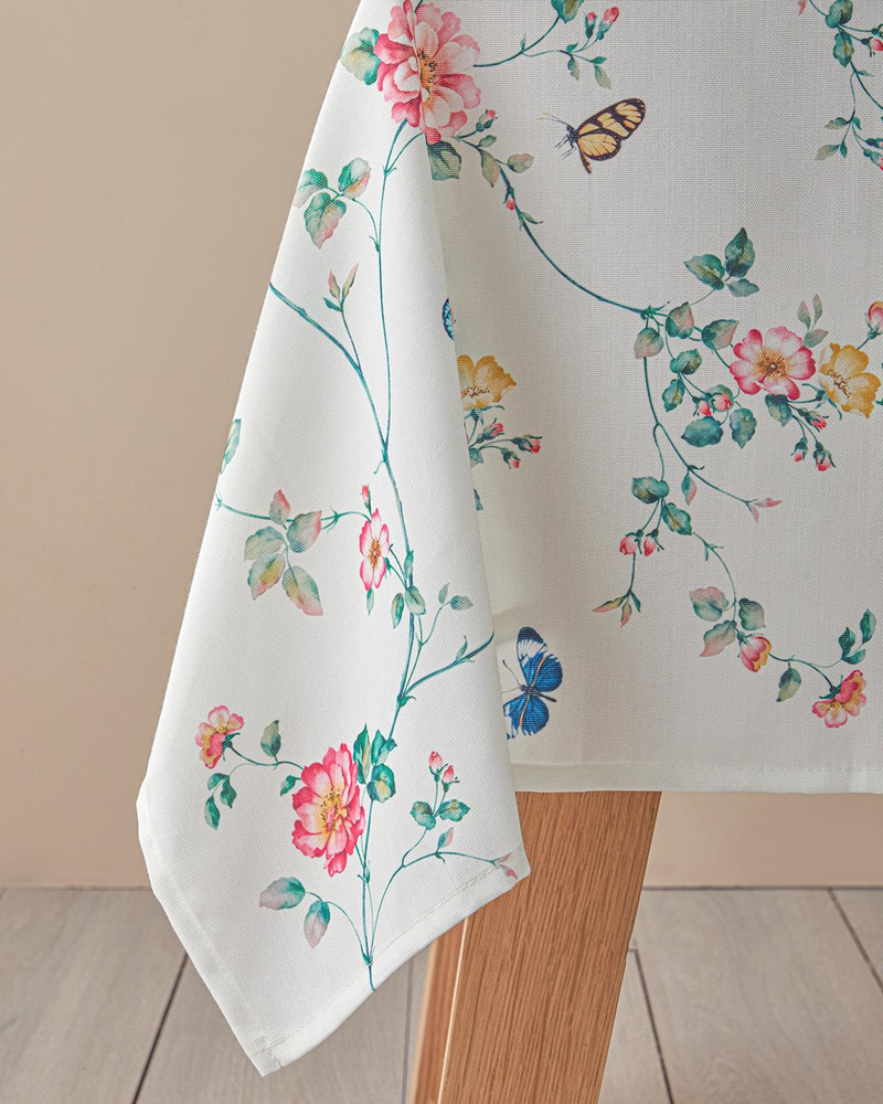 Botanical Polyester Masa Örtüsü 145x200 cm Krem - Pembe