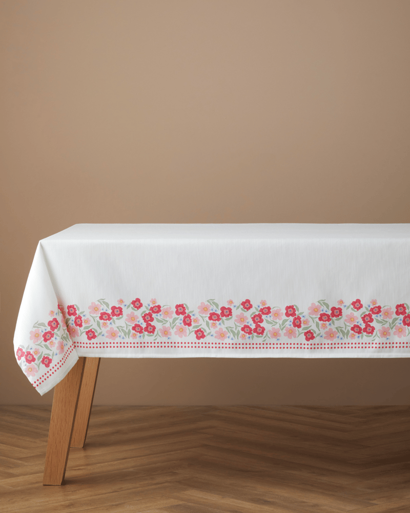 Bright Bloom Polyester Masa Örtüsü 150x200 cm Beyaz - Pembe