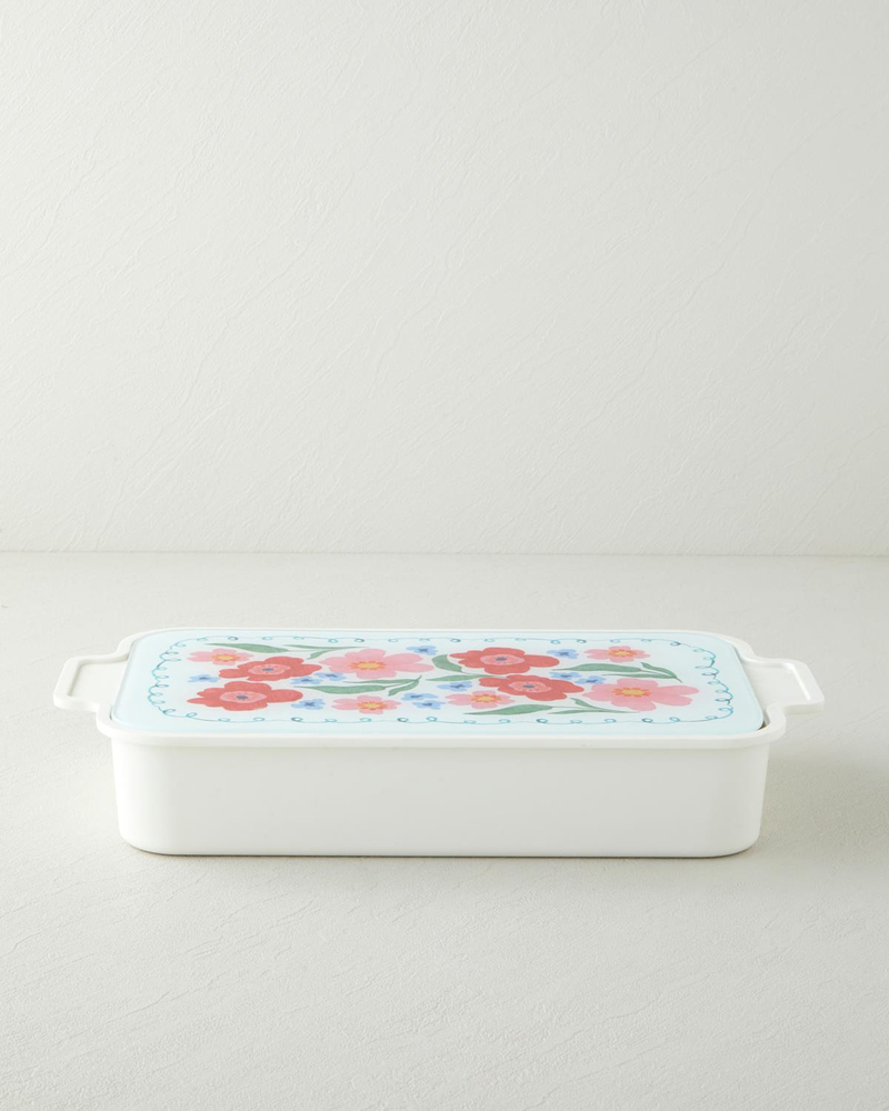 Bright Floral Melamin 6'lı Cam Kapaklı Kahvaltılık 39x21 cm Renkli