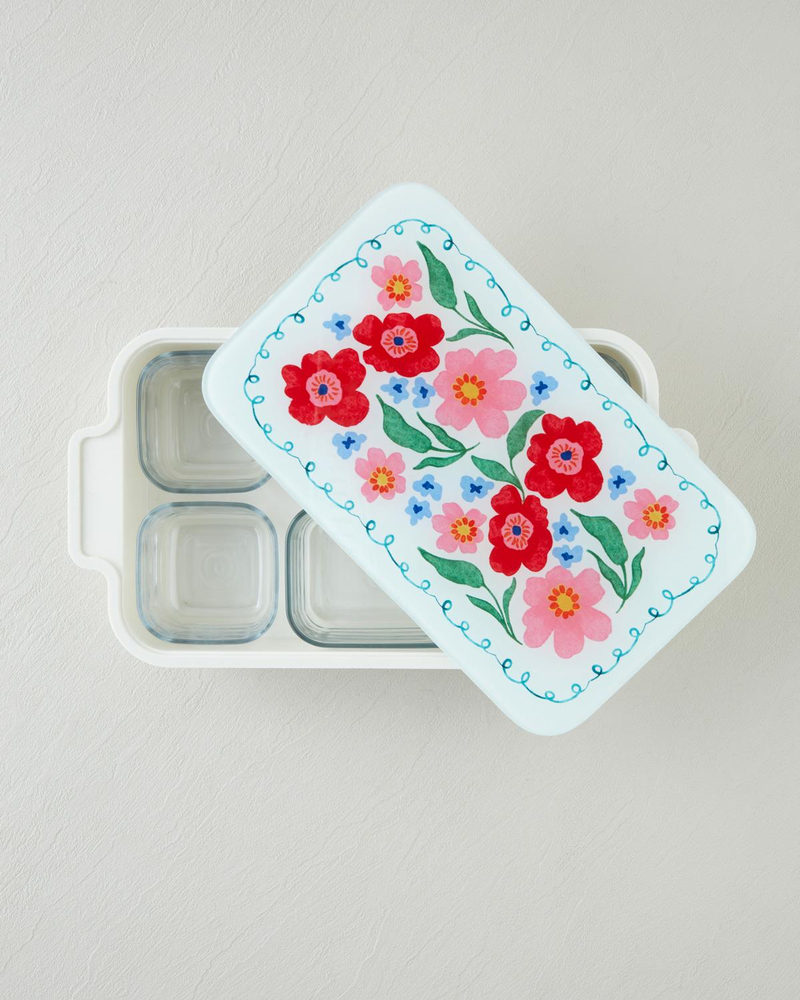 Bright Floral Melamin 6'lı Cam Kapaklı Kahvaltılık 39x21 cm Renkli