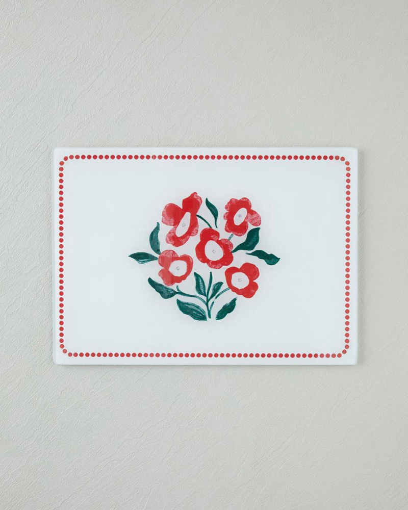 Bright Parade Cam Kesme Tahtası 25x35 cm Kırmızı - Beyaz