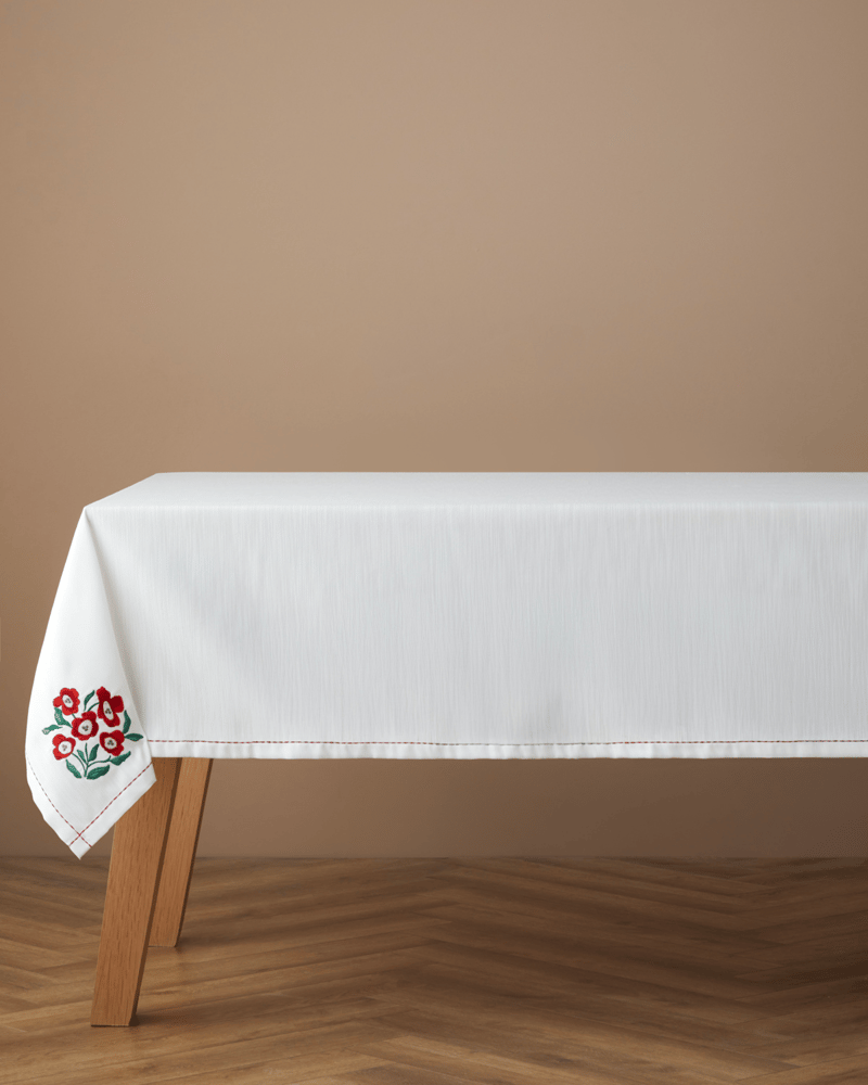 Bright Parade Polyester Masa Örtüsü 150x200 cm Beyaz - Kırmızı