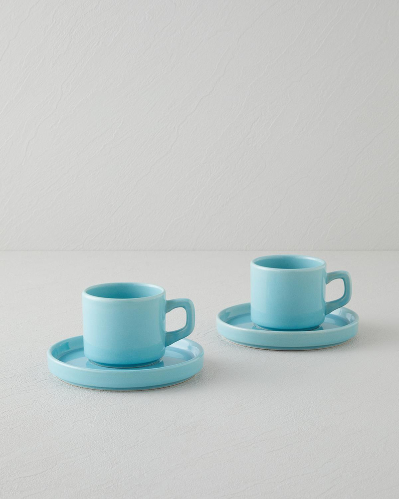 Coastal Bliss Seramik 4 Parça 2 Kişilik Çay Fincanı Takımı 184 ml Açık Mavi