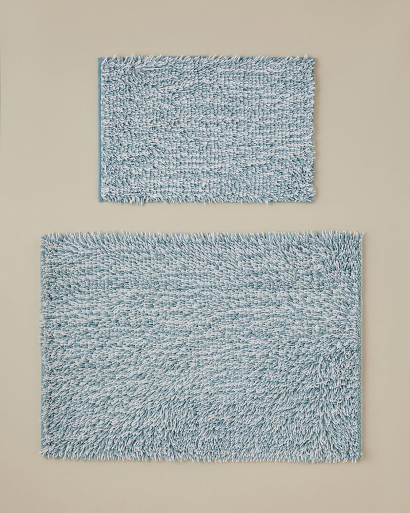 Corallo Kaydırmaz Taban Banyo Paspası Seti 60x90 + 40x60 cm Mavi-Beyaz