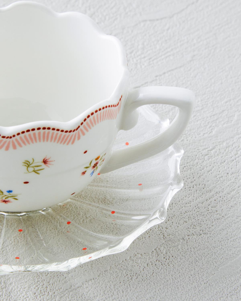 Daisy Days New Bone China 4 Parça 2 Kişilik Cam Tabaklı Kahve Fincan Takımı 80 ml Pembe - Yeşil
