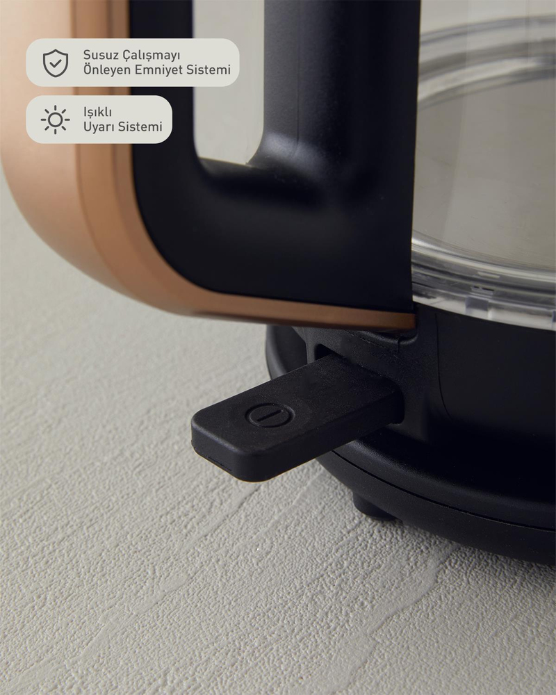 English Home CMK 6001 Cam Çay Makinesi ve Kettle Siyah-Bakır