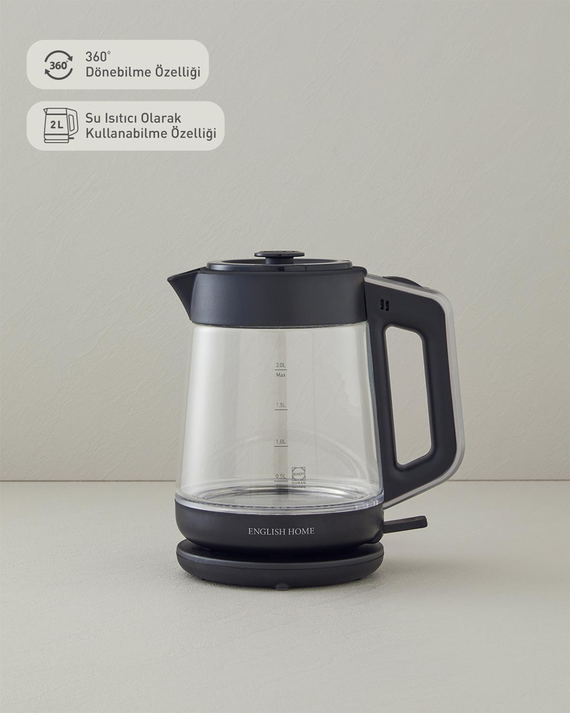 English Home CMK 6001 Cam Çay Makinesi ve Kettle Siyah-Krom
