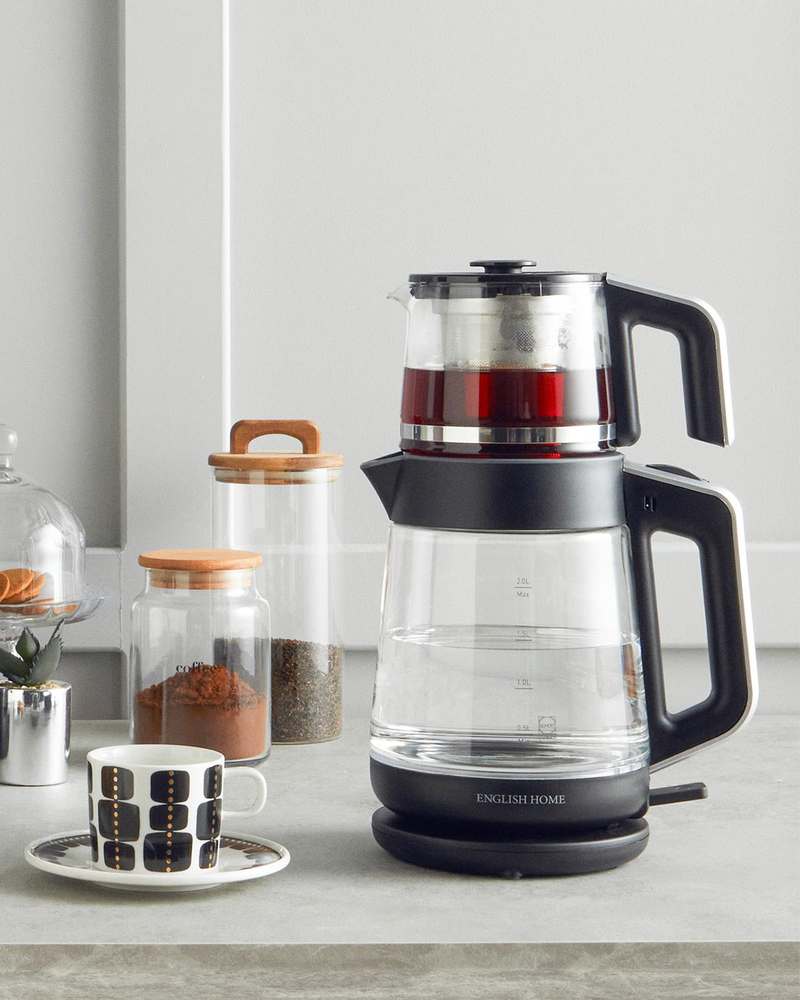 English Home CMK 6001 Cam Çay Makinesi ve Kettle Siyah-Krom