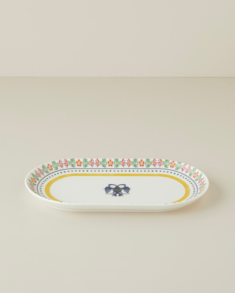 Fiesta Talavera Porselen Kayık Tabak 30 cm Beyaz - Lacivert