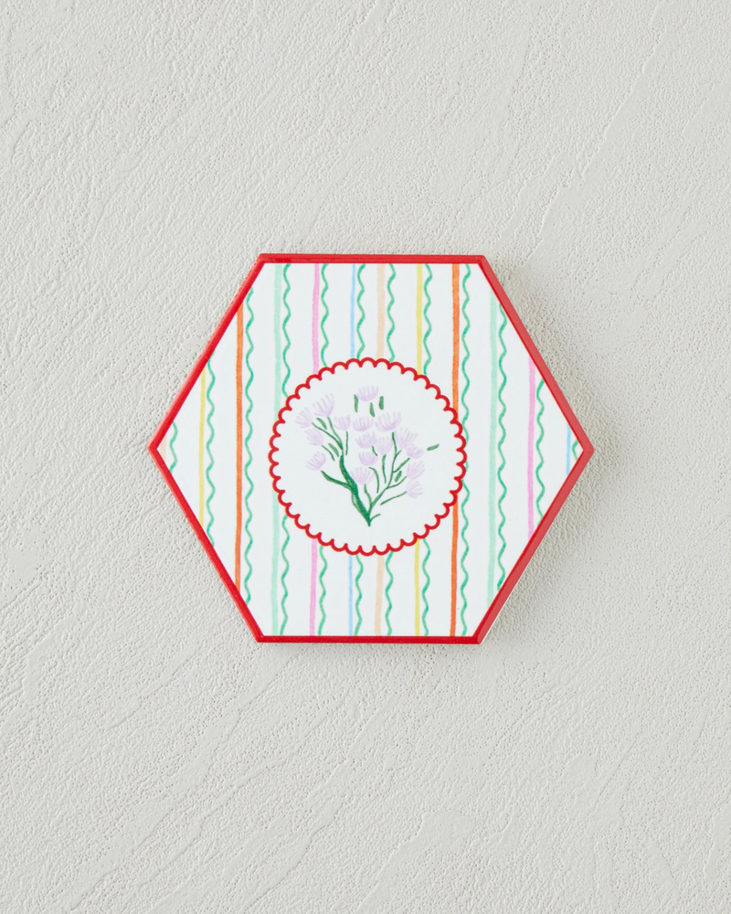 Floral Stripe Seramik Bardak Altlığı 11 cm Renkli