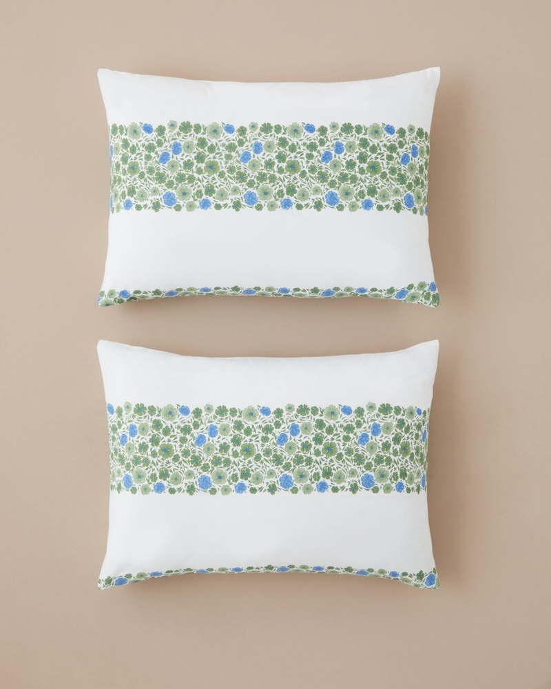 Forest Blossom Kolay Ütülenir 2'li Yastık Kılıfı 50x70 cm Mavi - Yeşil