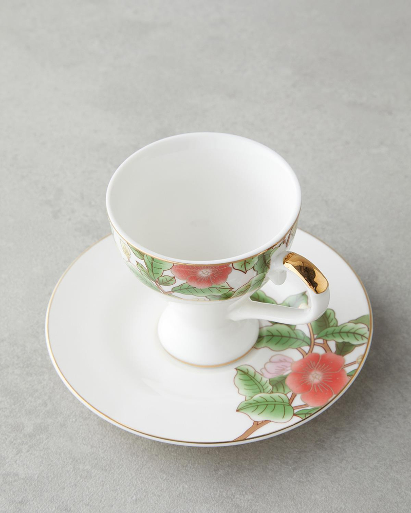 Garden Dream New Bone China 4 Parça 2 Kişilik Kahve Fincan Takımı 90 ml Yeşil-Beyaz