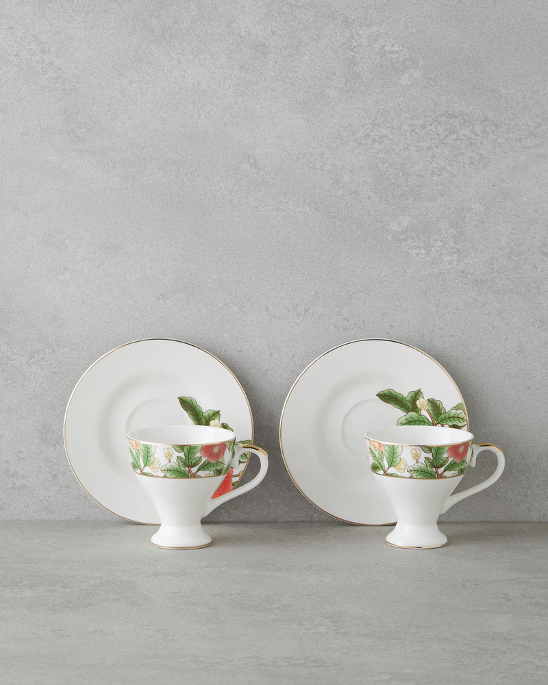 Garden Dream New Bone China 4 Parça 2 Kişilik Kahve Fincan Takımı 90 ml Yeşil-Beyaz