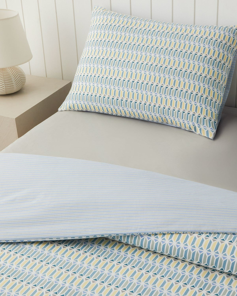 Geo Harmony Kolay Ütülenir Tek Kişilik Nevresim Takımı 160x220 cm Mavi-Sarı