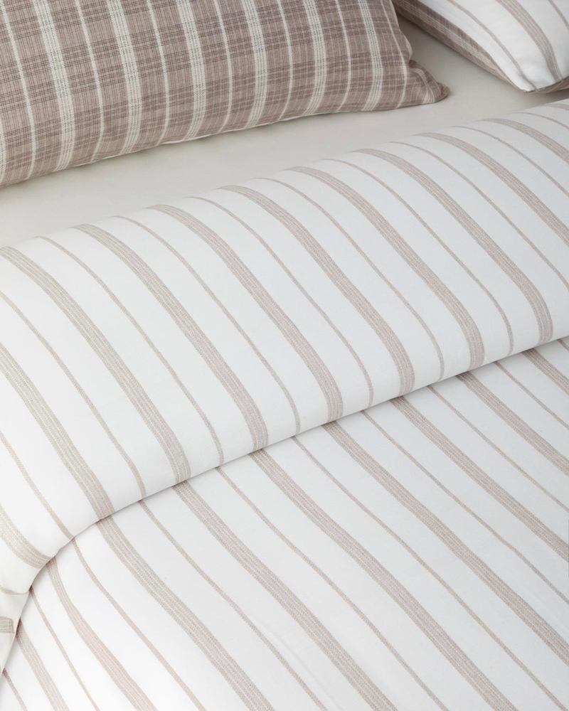 Glen Plaid İpliği Boyalı Çift Kişilik Nevresim Takımı 200x220 cm Koyu Bej