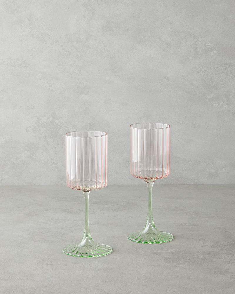 Glimmer Cam 2'li Kadeh 250 ml Pembe - Yeşil