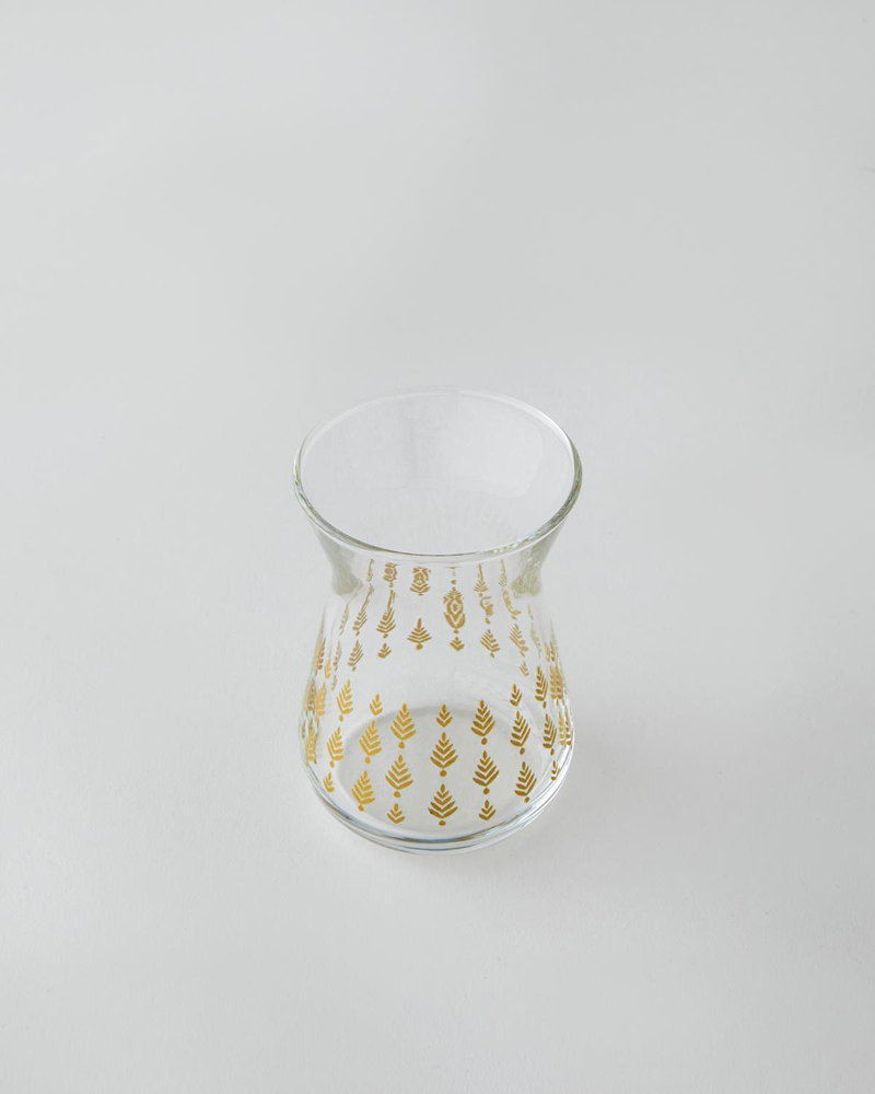 Gold Leaves Cam 6'lı Çay Bardağı 132 ml Şeffaf-Gold