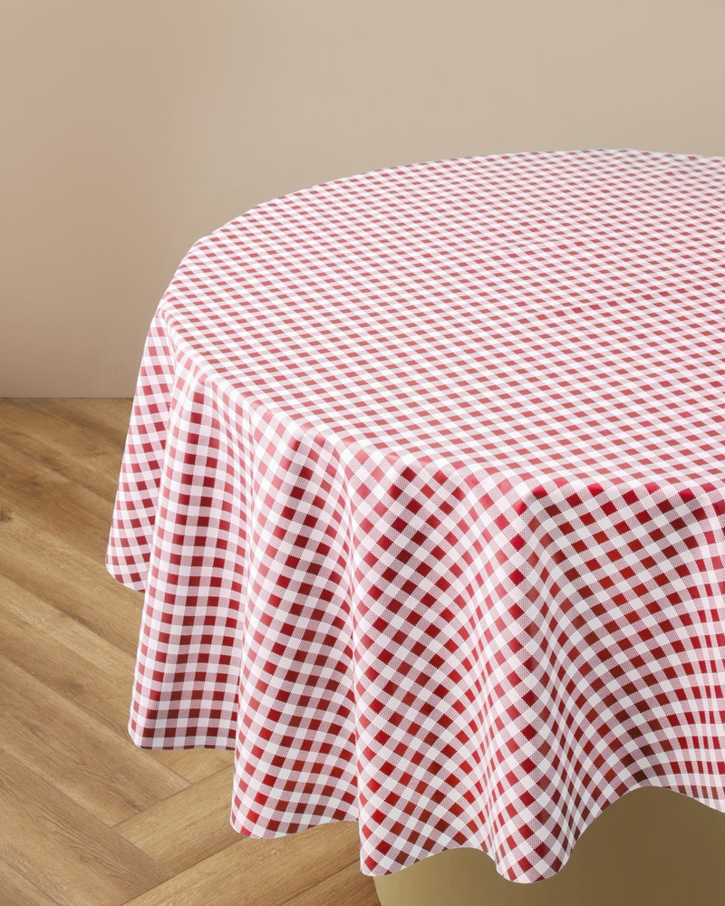Gridlane Pvc Yuvarlak Masa Örtüsü 140 cm Kırmızı