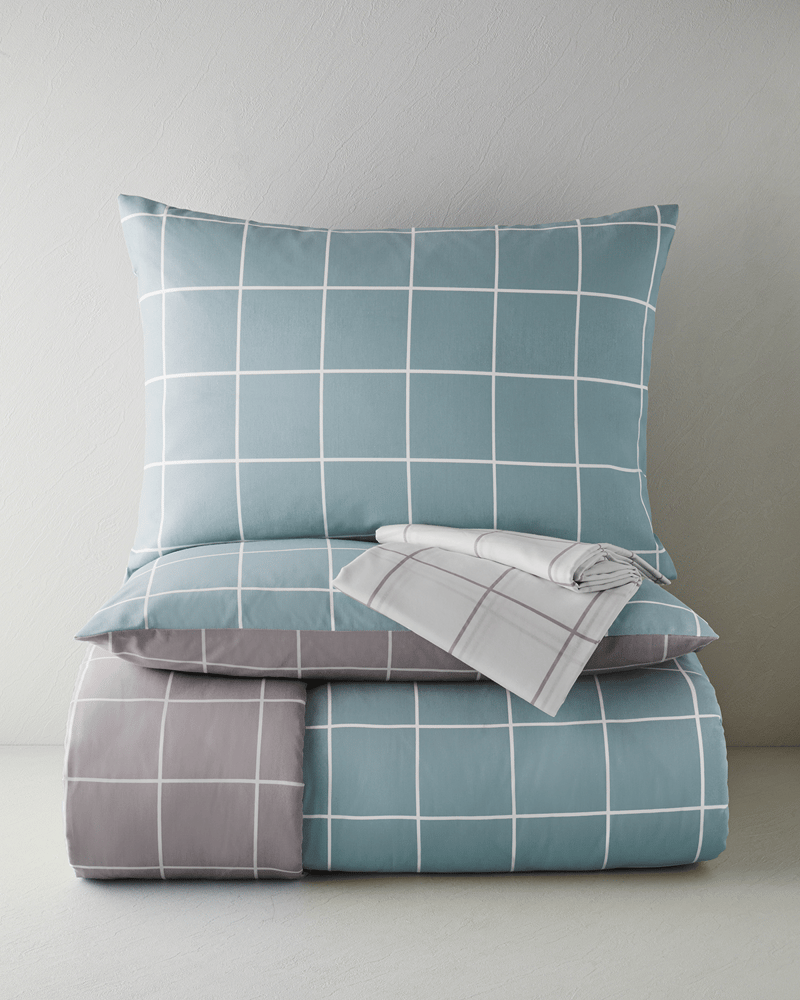 Gridline Kolay Ütülenir Çarşaflı Çift Kişilik Nevresim Takımı 200x220 cm Seledon-Mürdüm