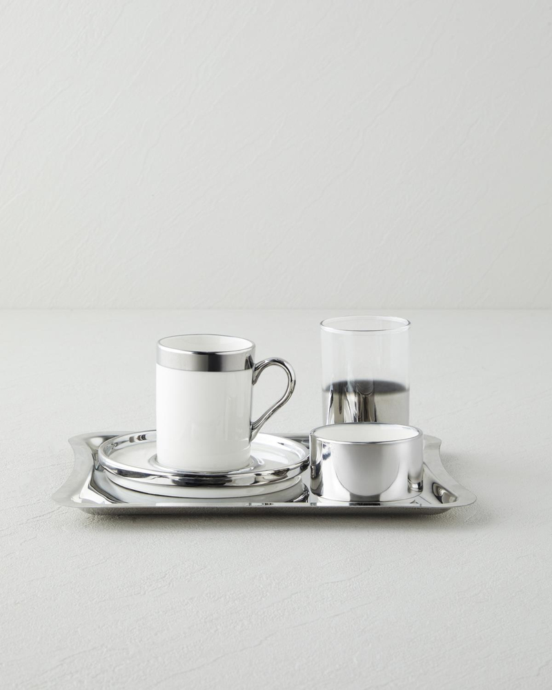 Harmony Silver Stoneware Tek Kişilik Kahve Sunum Seti 100 ml Beyaz-Silver