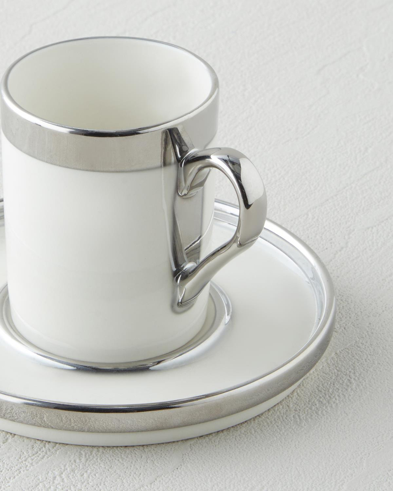 Harmony Silver Stoneware Tek Kişilik Kahve Sunum Seti 100 ml Beyaz-Silver