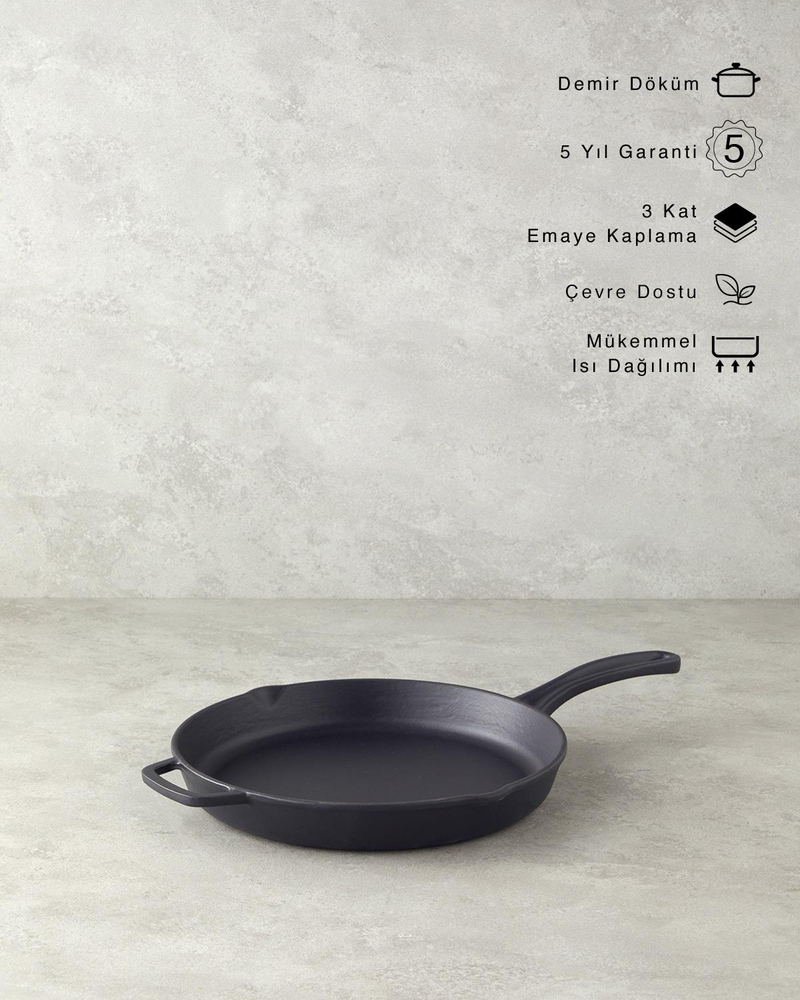 Hecha Demir Döküm Yuvarlak Tava 28 cm Siyah