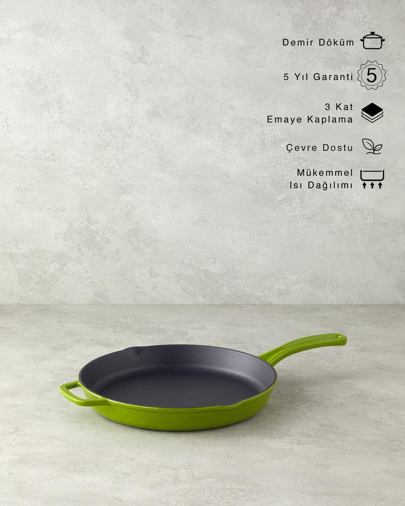 Hecha Demir Döküm Yuvarlak Tava 28 cm Yeşil
