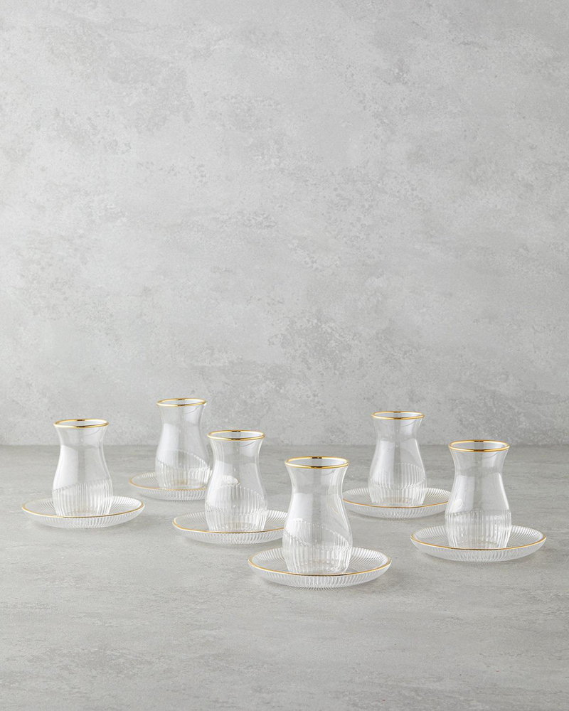 Janice Cam 12 Parça 6 Kişilik Çay Seti 135 ml Gold