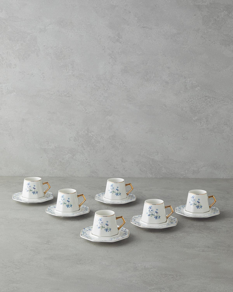 Lavendpetal New Bone China 12 Parça 6 Kişilik Kahve Fincan Takımı 80 ml Mavi