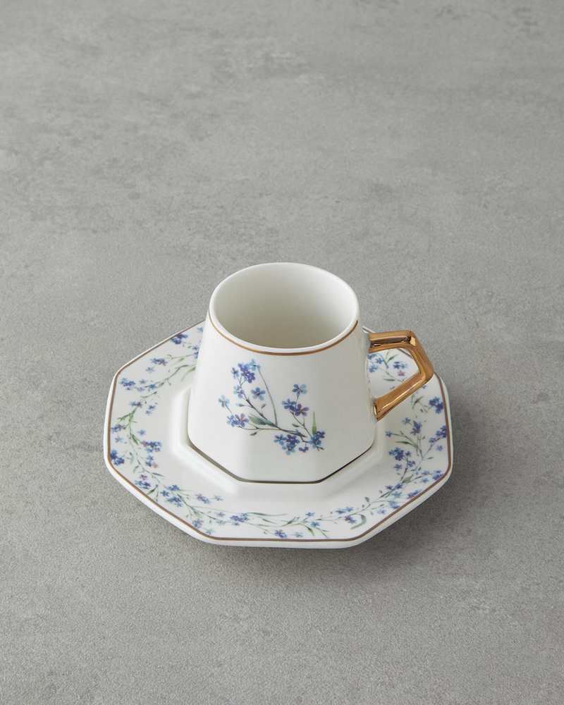 Lavendpetal New Bone China 12 Parça 6 Kişilik Kahve Fincan Takımı 80 ml Mavi