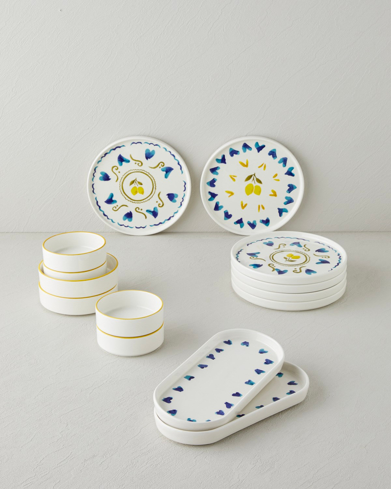 Limonchello Seramik Kahvaltı Takımı 14 parça 6 kişilik Sarı - Mavi