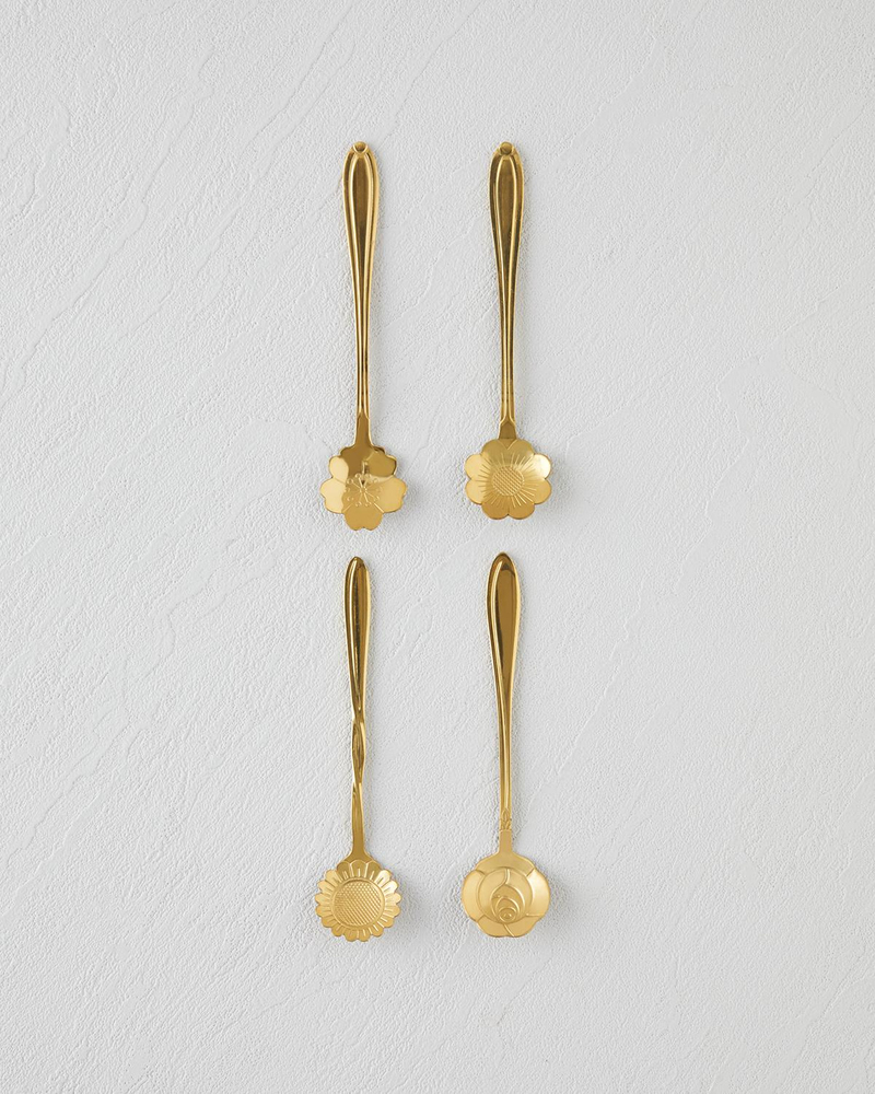 Luxe Flora Paslanmaz Çelik Tatlı Kaşığı 4 Parça Gold