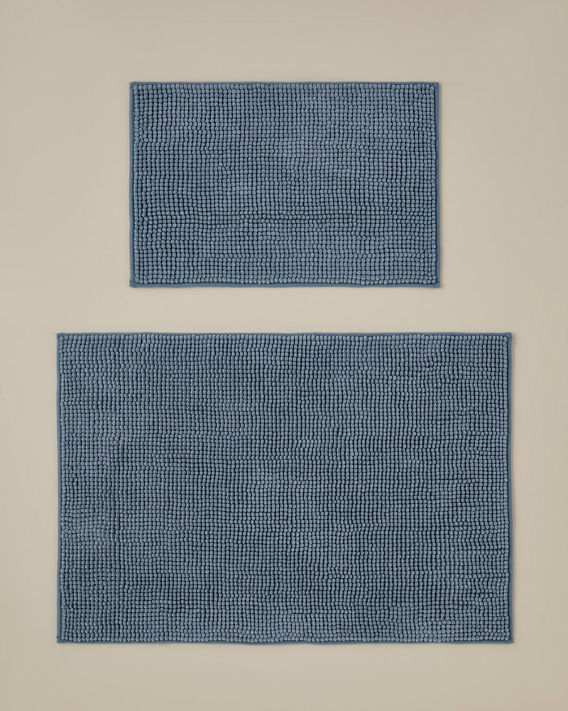 Macaroni Kaydırmaz Taban Banyo Paspası Seti 60x90 + 40x60 cm Mavi