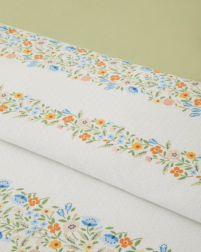 Maisy Baskılı Pamuklu Tek Kişilik Pike Takımı 150x220 cm Mavi