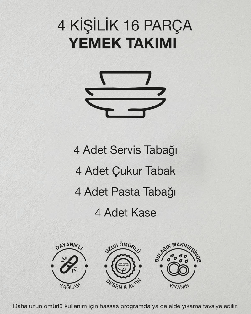Marlon Porselen Yemek Takımı 16 Parça 4 Kişilik Krem - Yeşil