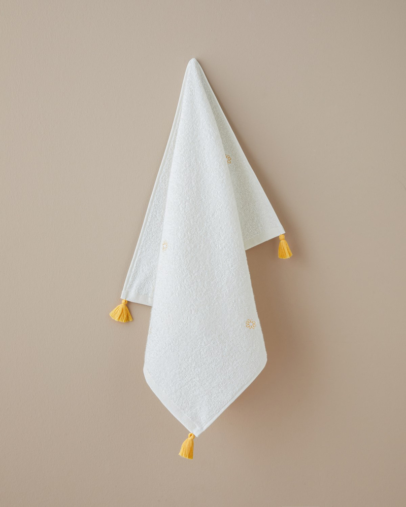 Mini Daisy Pamuk Nakışlı Yüz Havlusu 50x80 cm Ekru