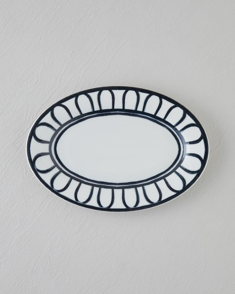 Monarch Porselen Kayık Tabak 30 cm Siyah - Beyaz