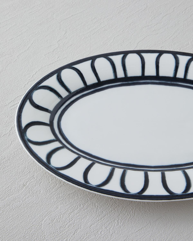 Monarch Porselen Kayık Tabak 30 cm Siyah - Beyaz