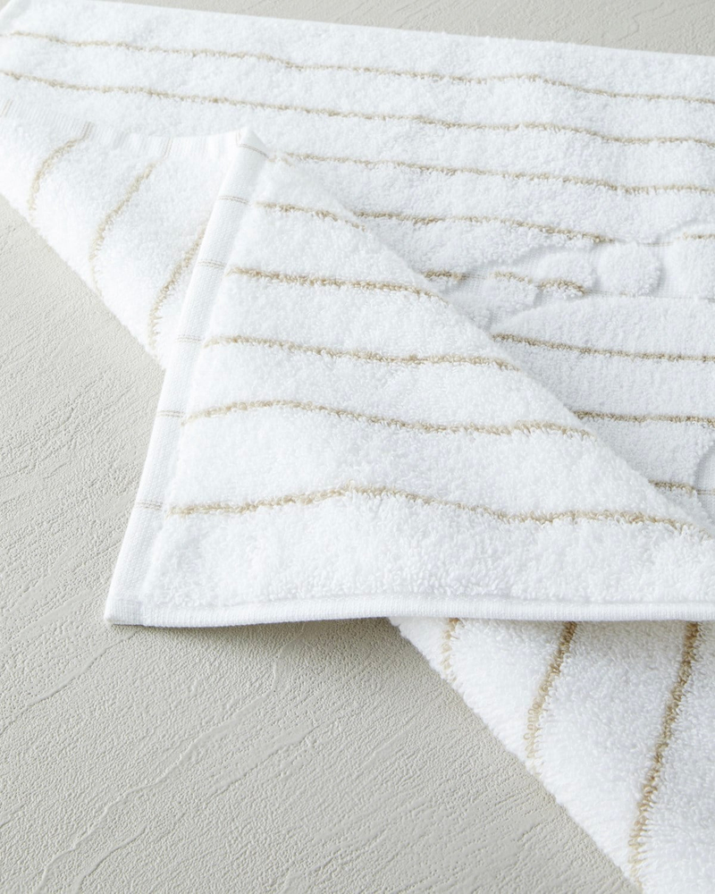 Mono Stripe Pamuk Ayak Havlusu 50x70 cm Beyaz - Bej