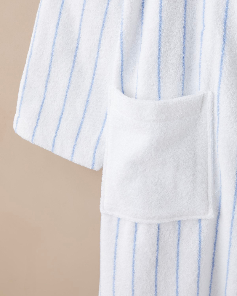 Mono Stripe Pamuk Bornoz S-M Beyaz - Mavi