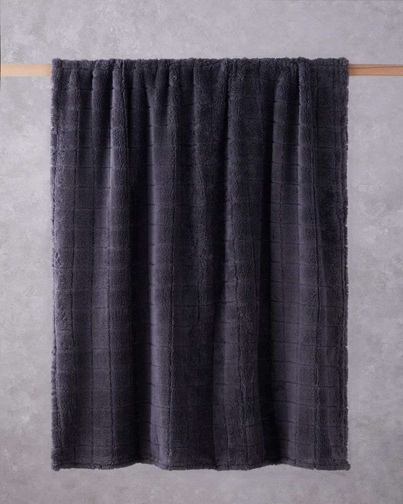 Natural Checkers Jakarlı Wellsoft Tv Battaniye 120x160 cm Antrasit