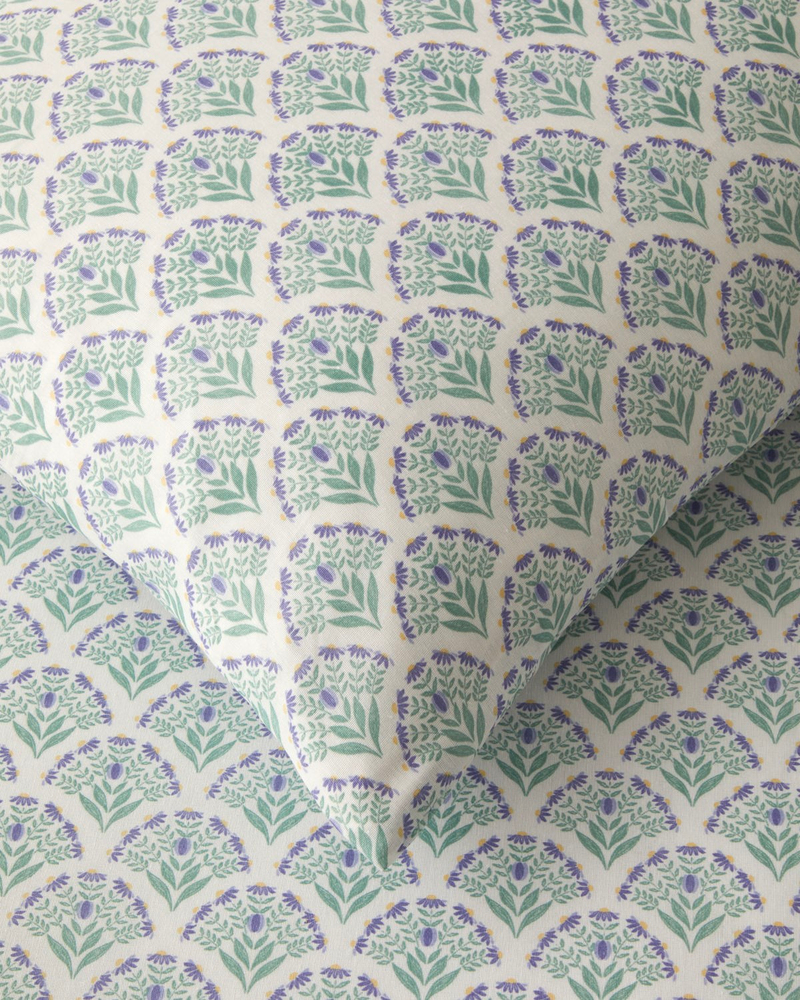 Ornament Petal Kolay Ütülenir Çift Kişilik Nevresim Seti 200x220 cm Lila-Yeşil