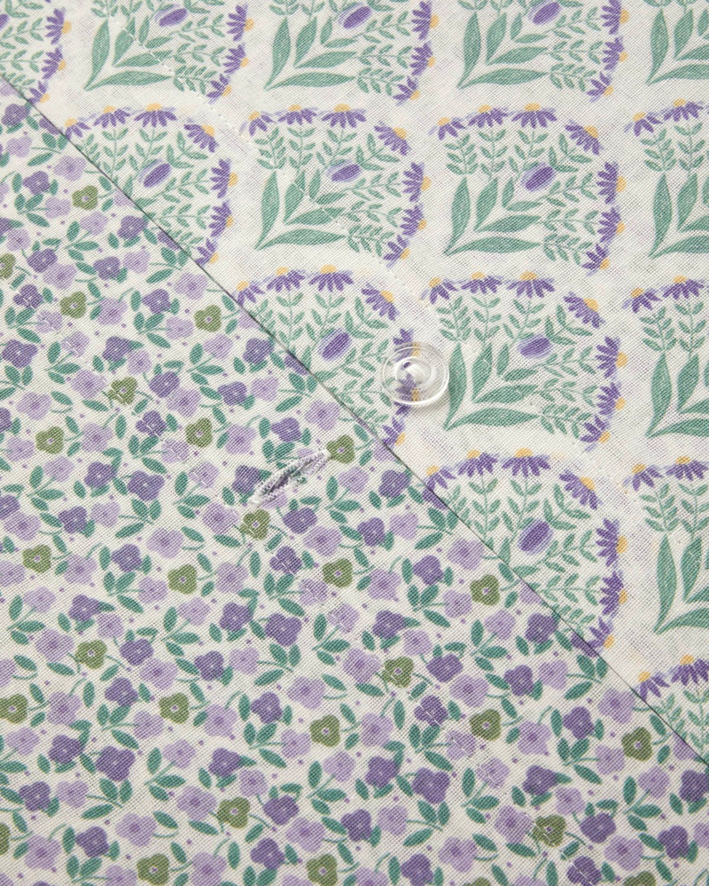 Ornament Petal Kolay Ütülenir Tek Kişilik Nevresim Seti 160x220 cm Lila-Yeşil