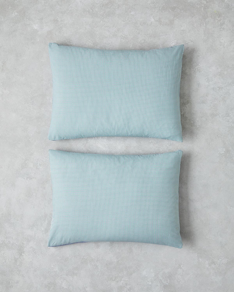 Petit Check Pamuklu 2'li Yastık Kılıfı 50x70 cm Yeşil-Mavi