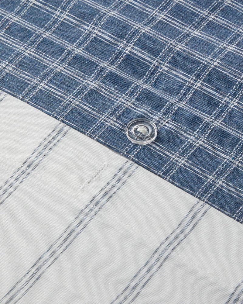 Pincheck İpliği Boyalı Çift Kişilik Nevresim Takımı 200x220 cm Mavi