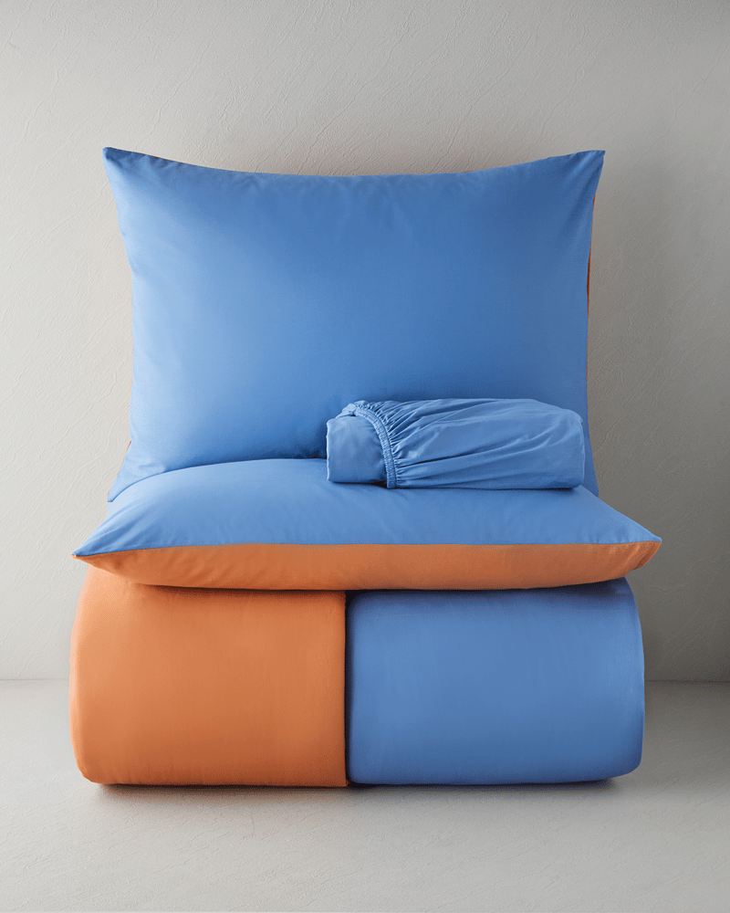 Plain Pamuk Çift Kişilik Nevresim Takımı 200x220 cm Mavi-Turuncu