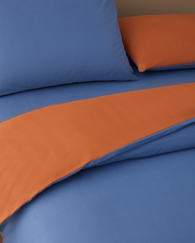Plain Pamuk Tek Kişilik Nevresim Takımı 160x220 cm Mavi-Turuncu
