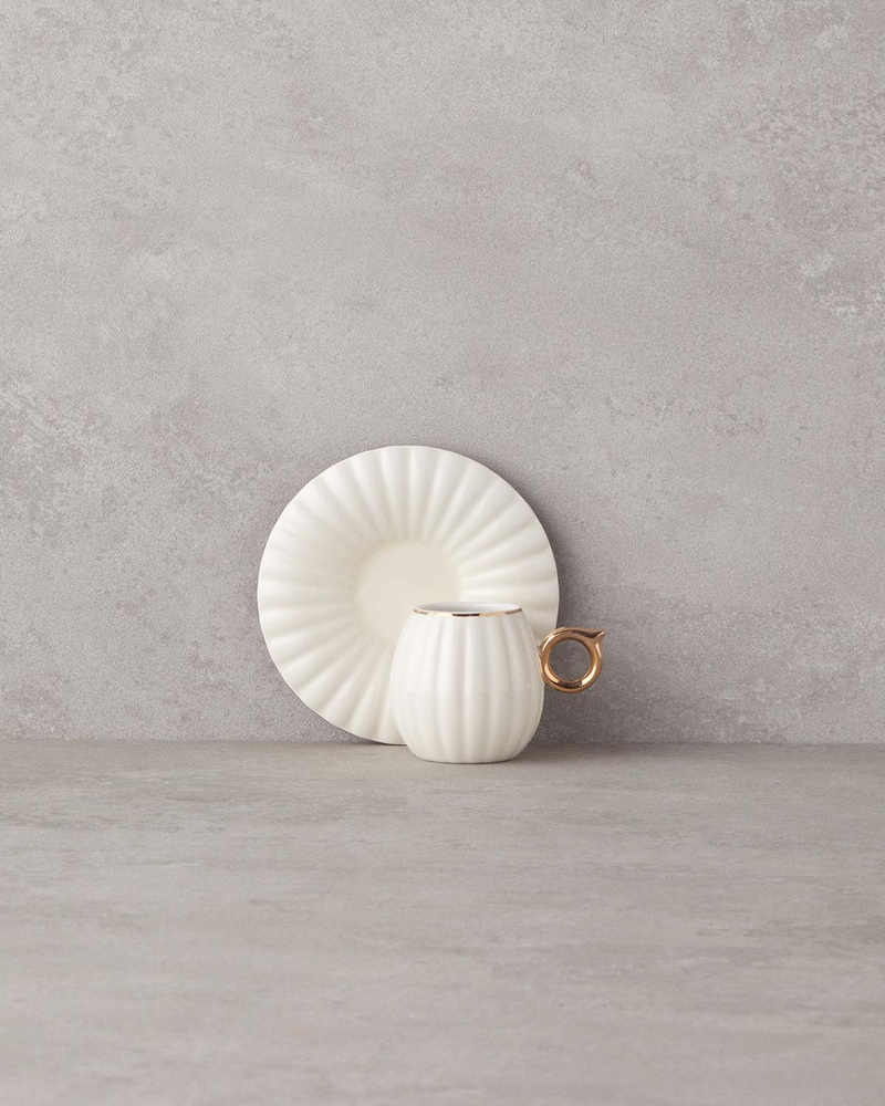 Polka New Bone China 12 Parça 6 Kişilik Kahve Fincan Takımı Beyaz